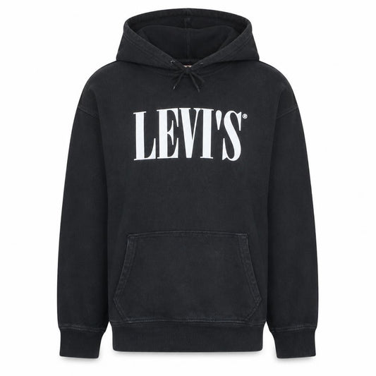 Levi's Men's Black Pullover Hoodie M Relaxed Fit Fleece Logo Sweatshirt