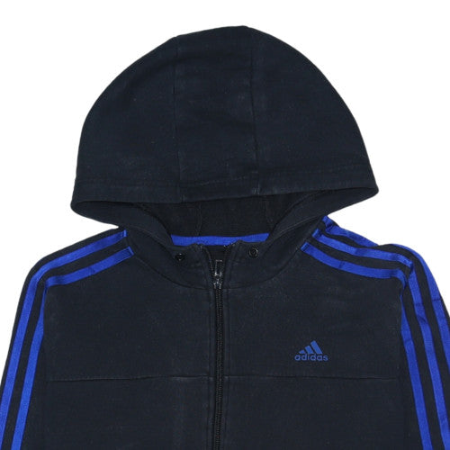 Adidas Women's Black Blue Full Zip Hoodie L Hooded Sportswear Sweatshirt