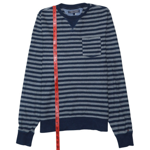 Tommy Hilfiger Men's Blue Striped Cotton Crew Neck Pullover Jumper Size S