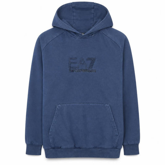 Emporio Armani EA7 Men's Blue Pullover Hoodie Size L Logo Fleece Sweatshirt