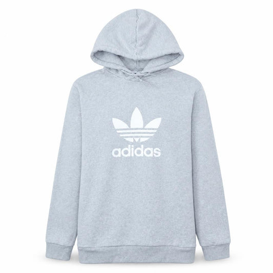Front view of Adidas women’s grey pullover hoodie small hooded logo sweatshirt