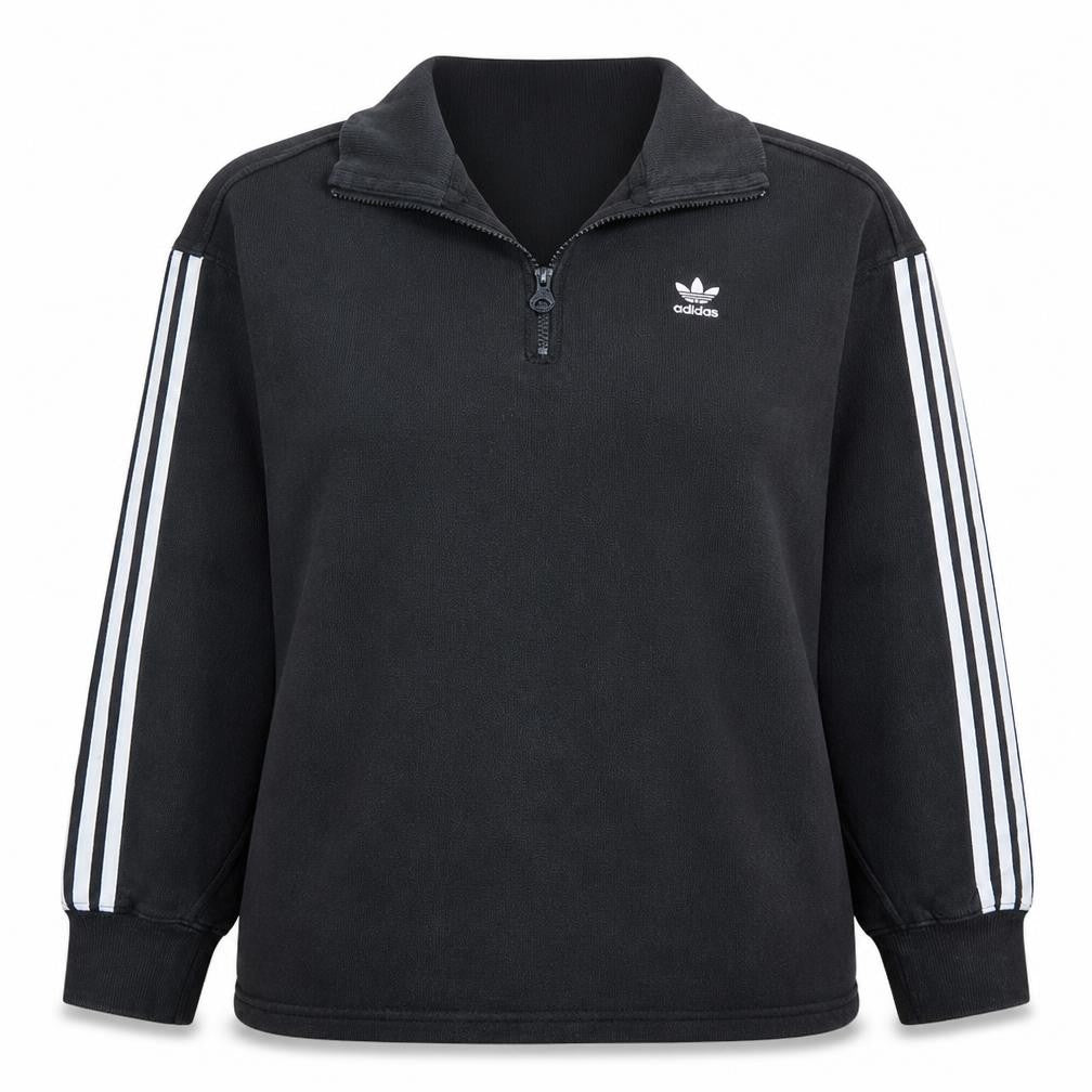 Adidas Women Black 1/4 Zip Sweatshirt UK 12 Classic Pullover