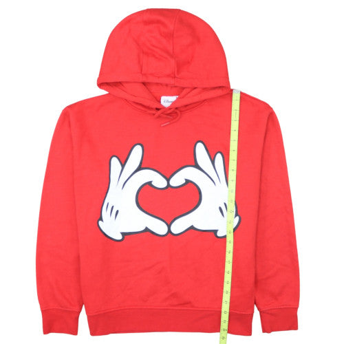 Disney Women Red Pullover Hoodie Size M Mickey Hands Heart Graphic