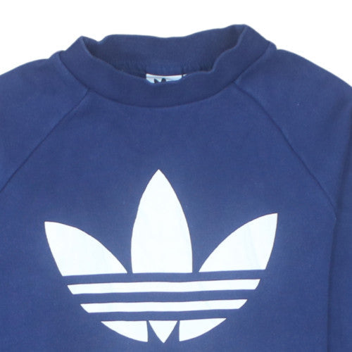 Adidas Women Blue 2XS Pullover Sweatshirt Crew Neck Logo Raglan