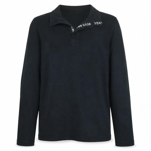 Hugo Boss Men's Black XL Henley Sweatshirt Long Sleeve Cotton