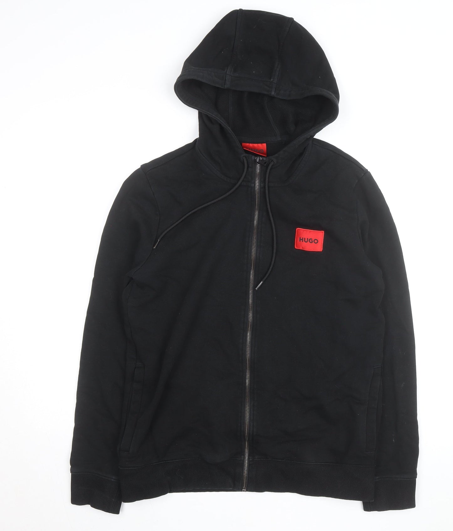 HUGO Men's Black Full Zip Hoodie Size M Cotton Logo Sweatshirt