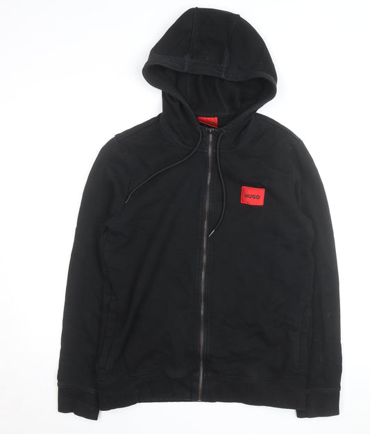 HUGO Men's Black Full Zip Hoodie Size M Cotton Logo Sweatshirt