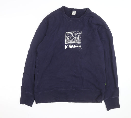 Uniqlo Keith Haring Men Blue Medium Pullover Sweatshirt