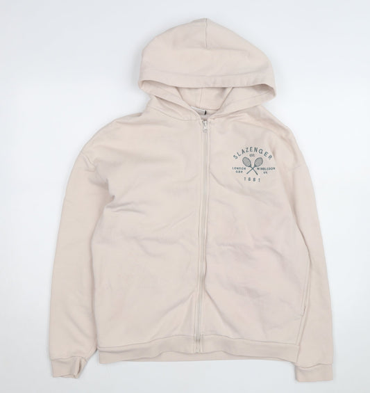 Slazenger Womens Beige Full Zip Hoodie Size 8 Cotton Blend