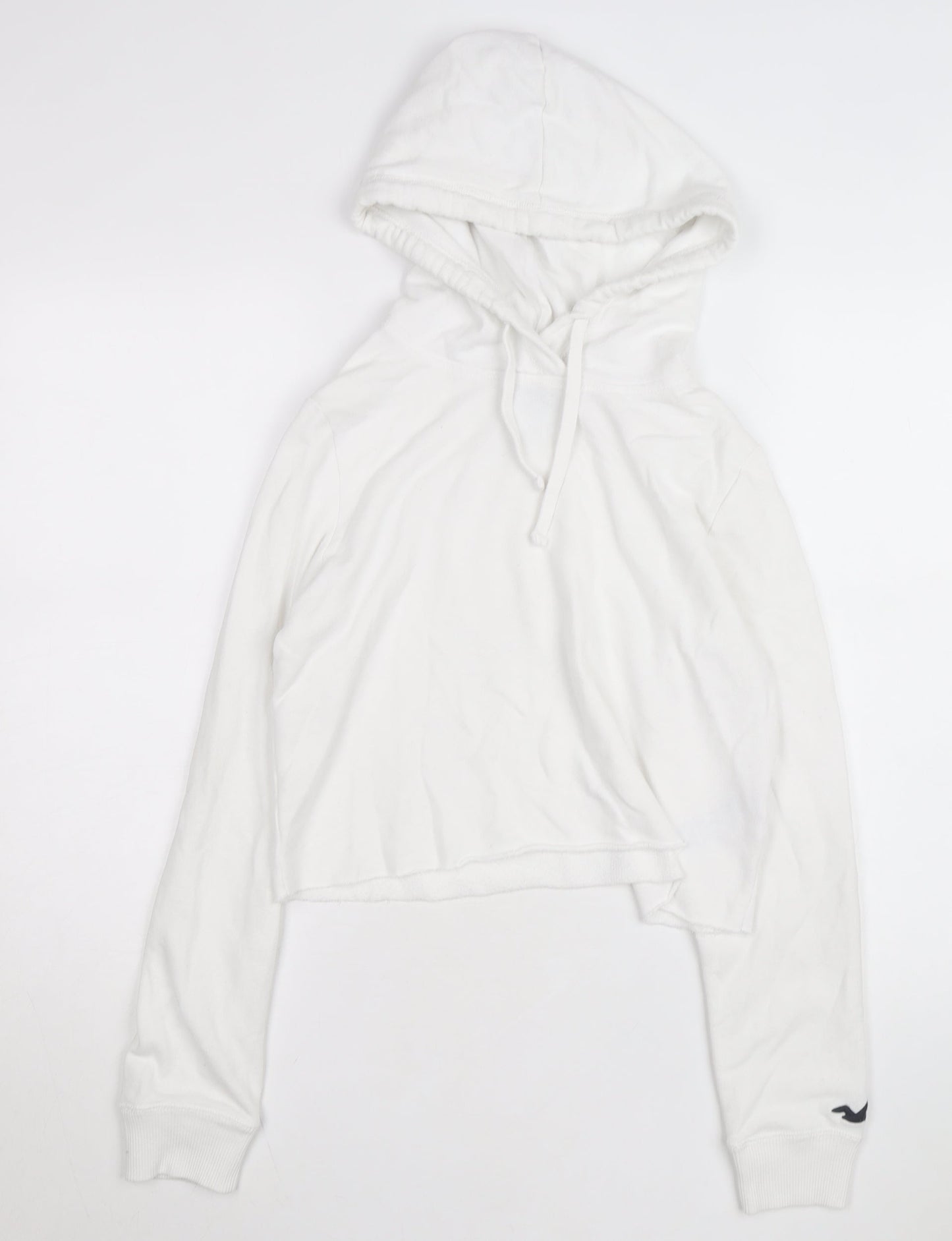 Hollister Women’s White Pullover Hoodie Small Drawstring Cotton Blend