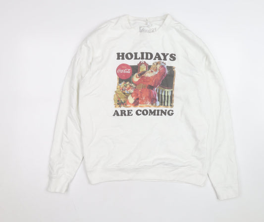 Coca-Cola Men's White Christmas Santa Crew Neck Sweatshirt M