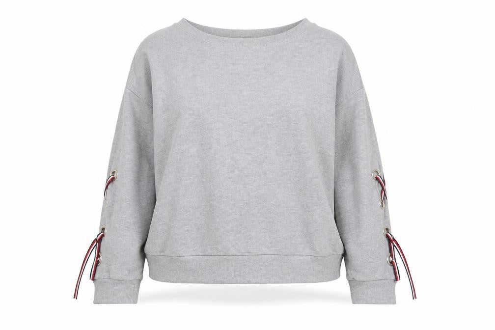 Tommy Hilfiger Women Grey Size M Pullover Sweatshirt with Lace-Up Accents