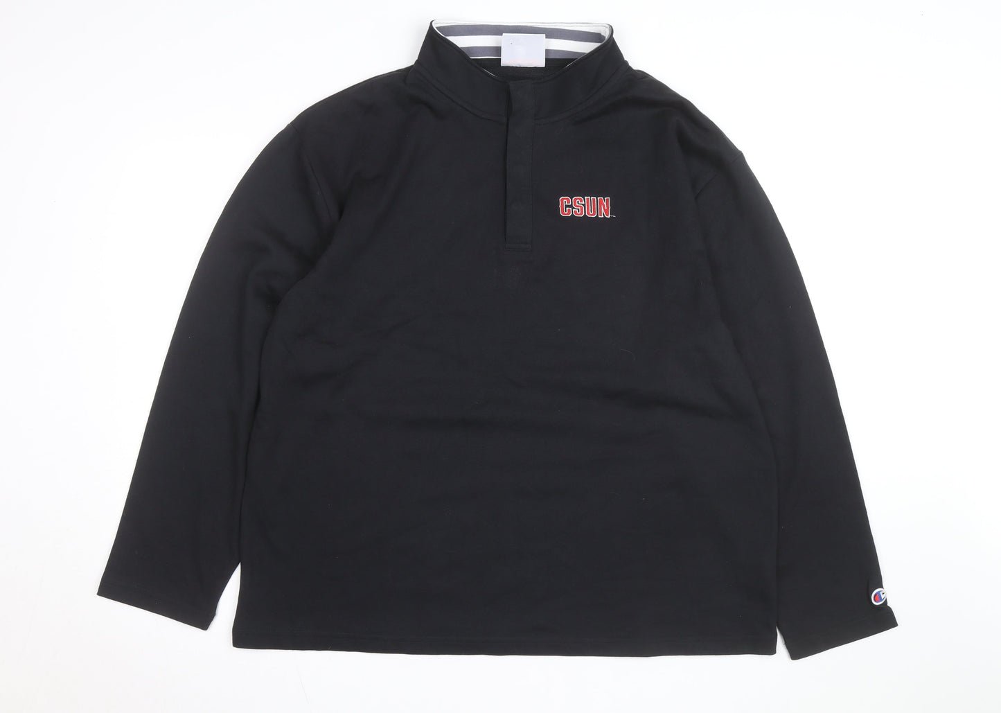 Champion Men Black XL Henley Sweatshirt CSUN Logo Cotton Blend