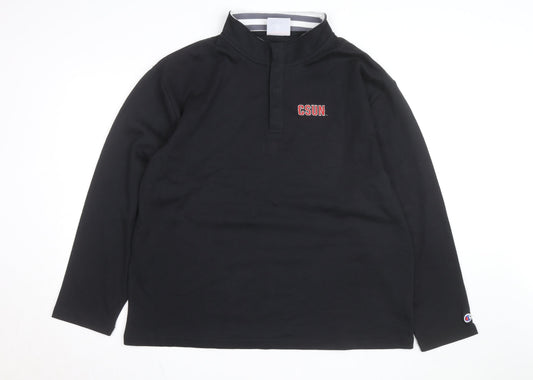 Champion Men Black XL Henley Sweatshirt CSUN Logo Cotton Blend