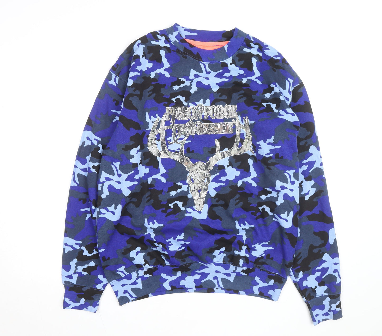 U.S. Vintage Men's Blue Camouflage Deer Graphic Pullover Sweatshirt L