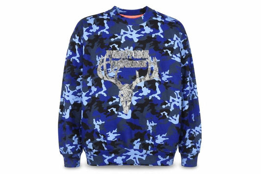U.S. Vintage Men's Blue Camouflage Deer Graphic Pullover Sweatshirt L