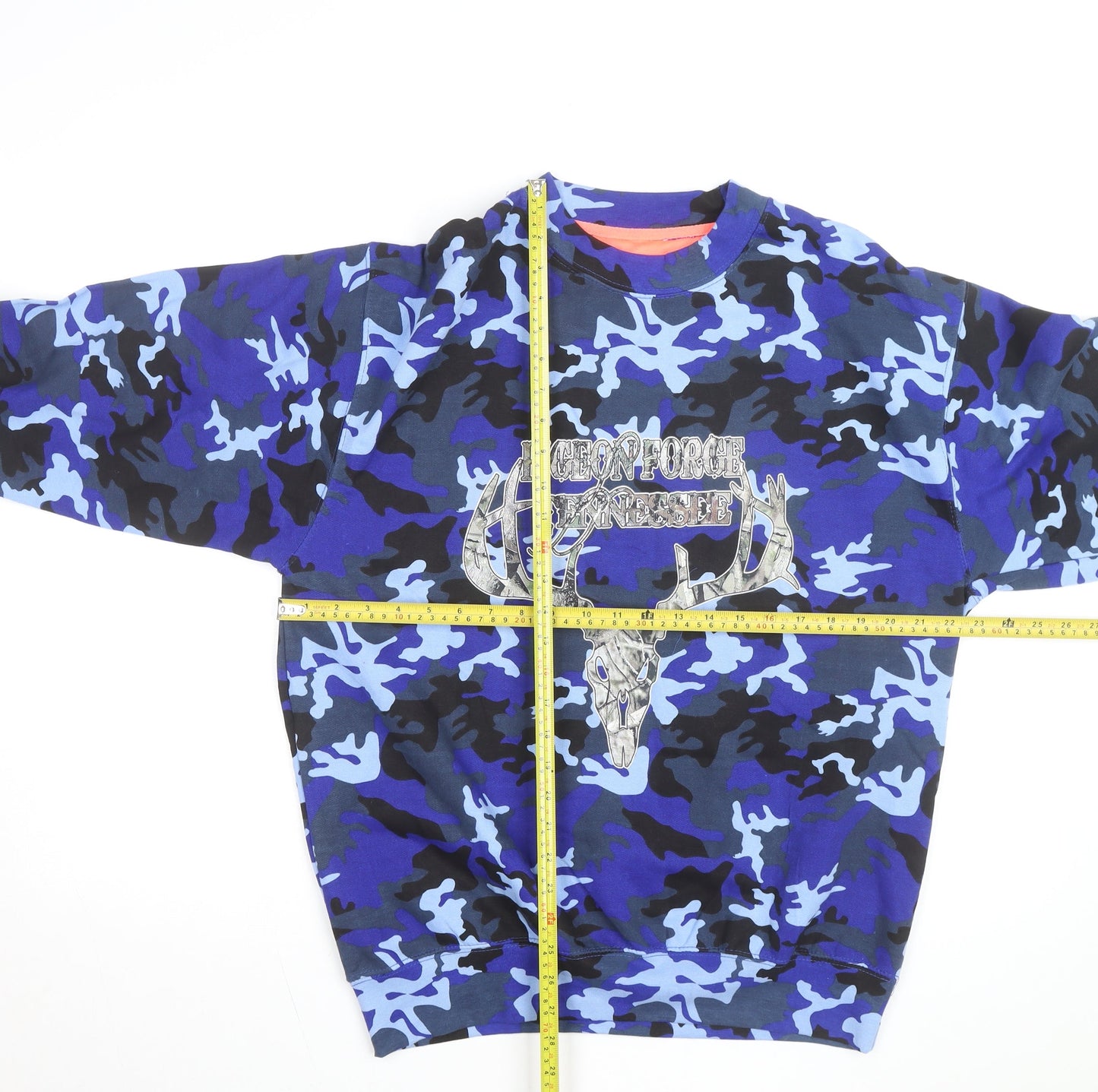 U.S. Vintage Men's Blue Camouflage Deer Graphic Pullover Sweatshirt L