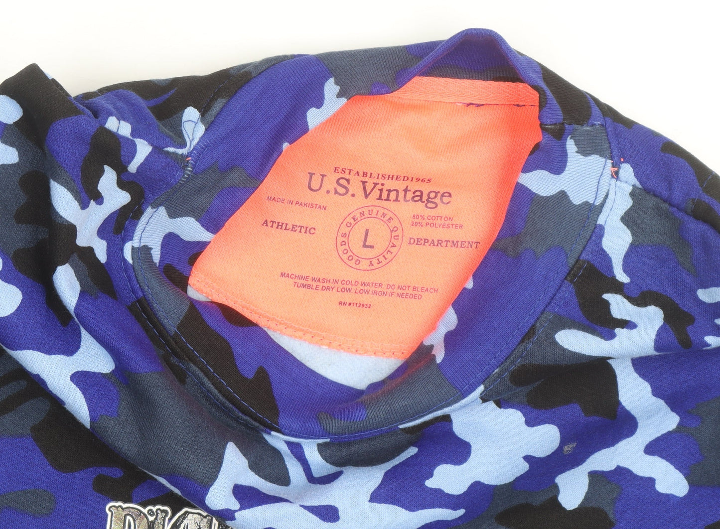 U.S. Vintage Men's Blue Camouflage Deer Graphic Pullover Sweatshirt L