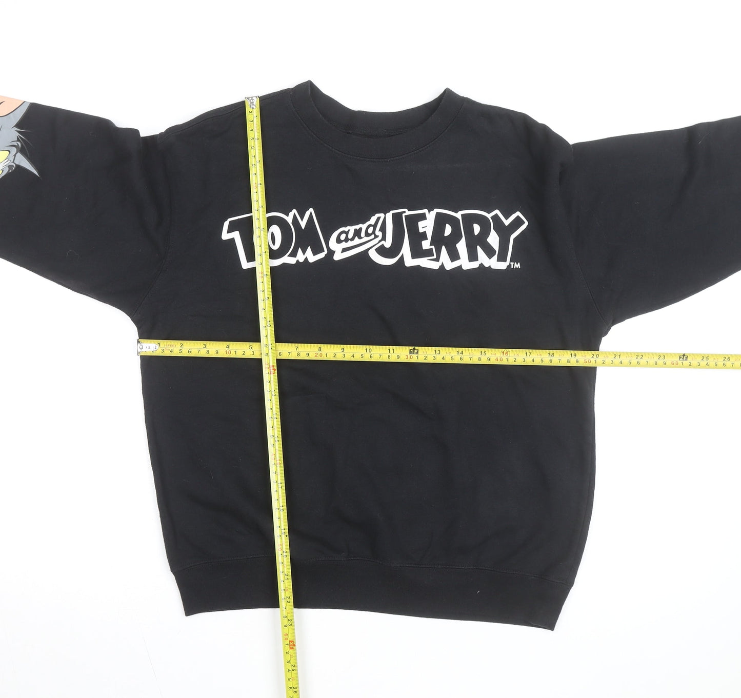 Tom and Jerry Mens Black M Crew Neck Graphic Print Sweatshirt