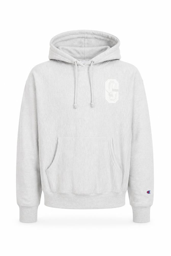 Champion Mens Grey Pullover Hoodie L Reverse Weave Embroidered Logo