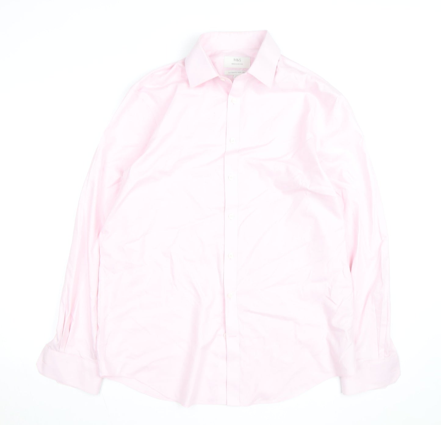 Marks and Spencer Men's Pink Regular Fit Long Sleeve Cotton Shirt Size 16
