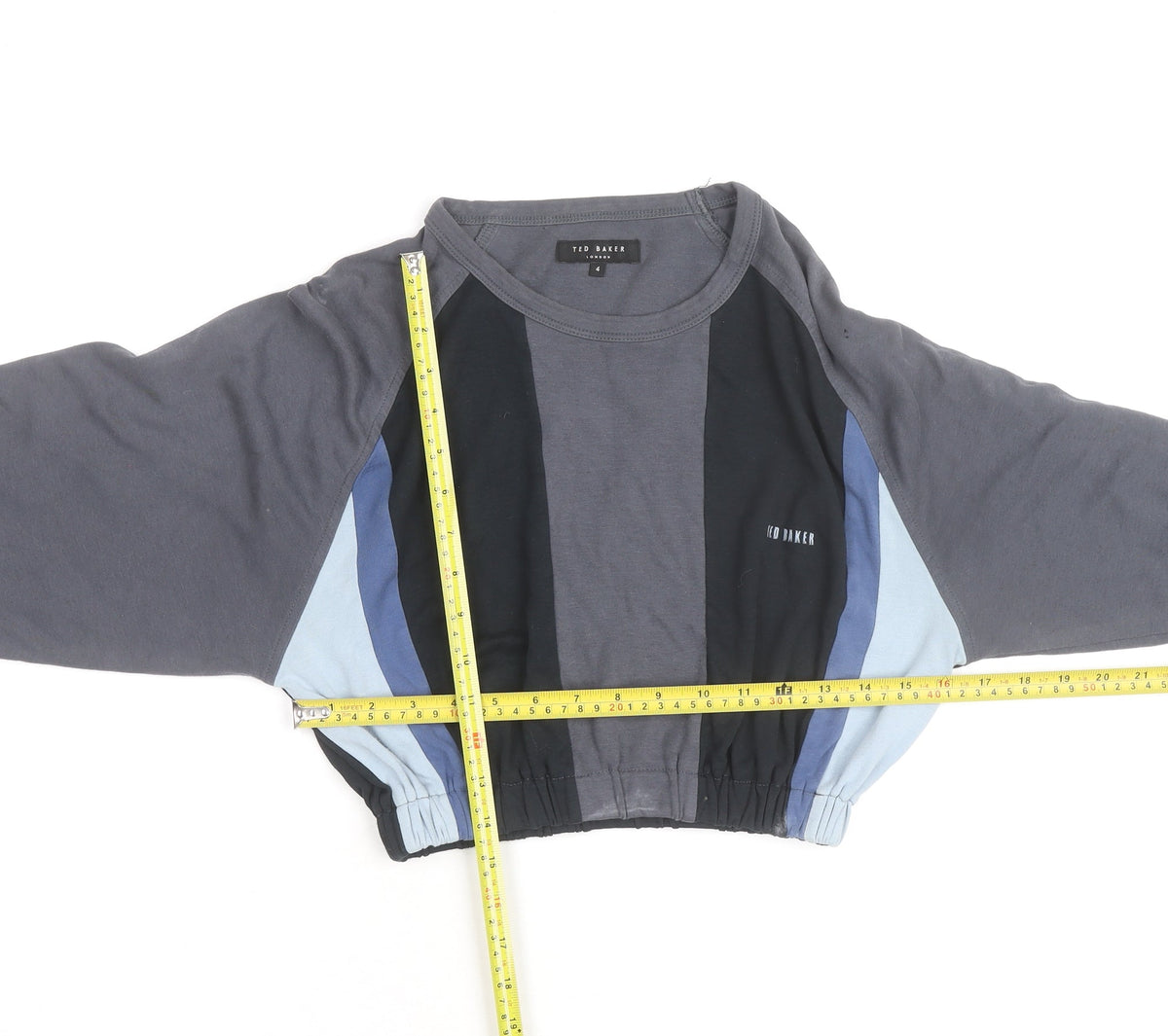 Ted Baker Women's Grey Colourblock Cropped Long Sleeve Top Size 14
