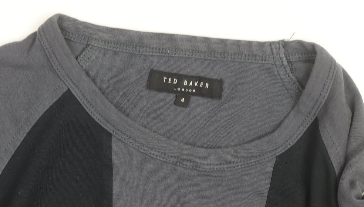 Ted Baker Women's Grey Colourblock Cropped Long Sleeve Top Size 14