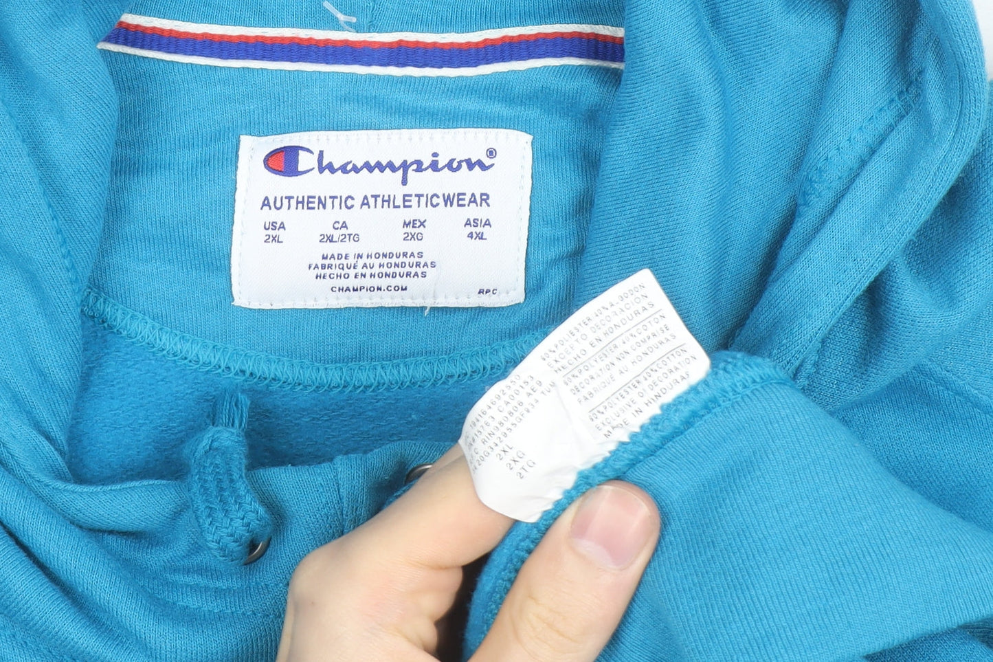 Champion Men’s Blue Pullover Hoodie 2XL Logo Fleece Sweatshirt