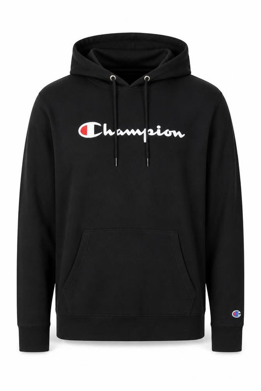 Champion Men’s Black Pullover Hoodie Medium Cotton Logo Sportswear