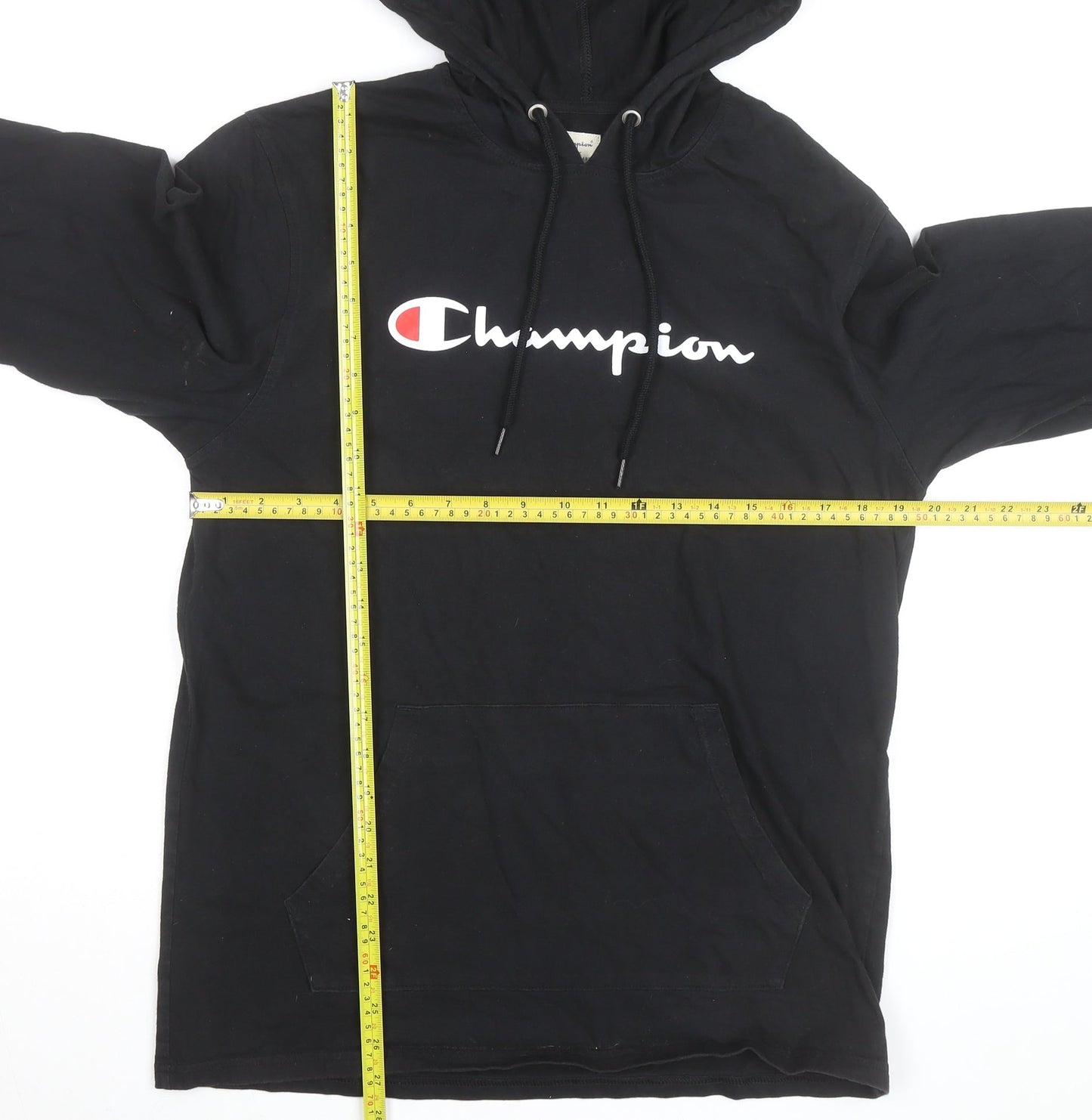 Champion Men’s Black Pullover Hoodie Medium Cotton Logo Sportswear