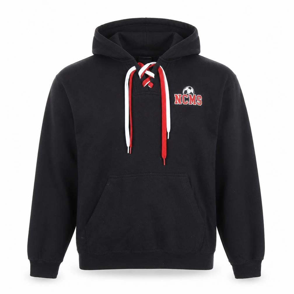 Pennant Men's Black M Pullover Hoodie with Red Lace Detail