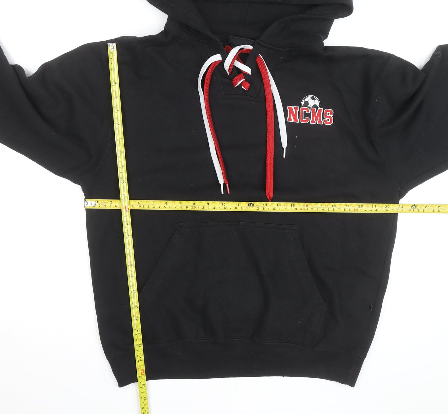 Pennant Men's Black M Pullover Hoodie with Red Lace Detail