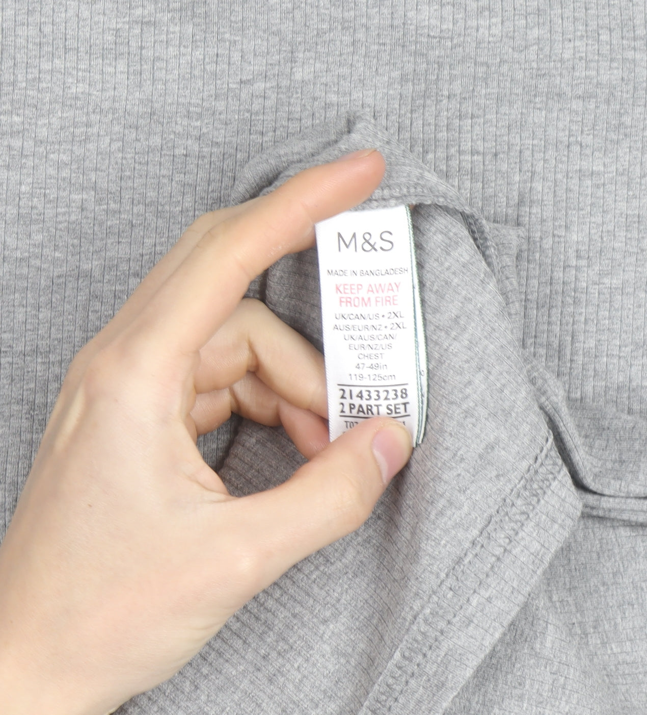 Marks and Spencer Men's Grey 2XL Long Sleeve Pyjama Top