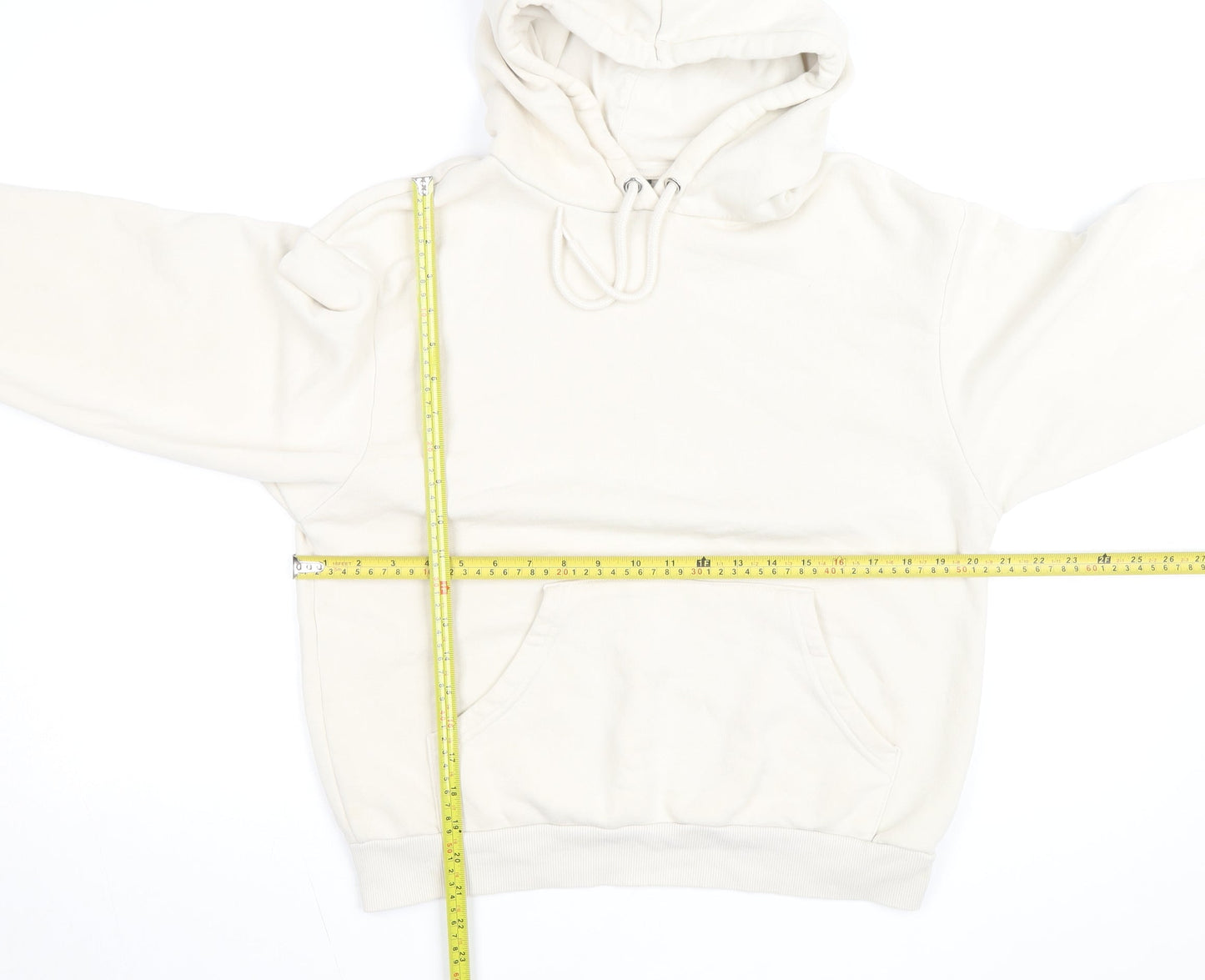 Monki Unisex Ivory Pullover Hoodie XS Fleece Cotton Blend