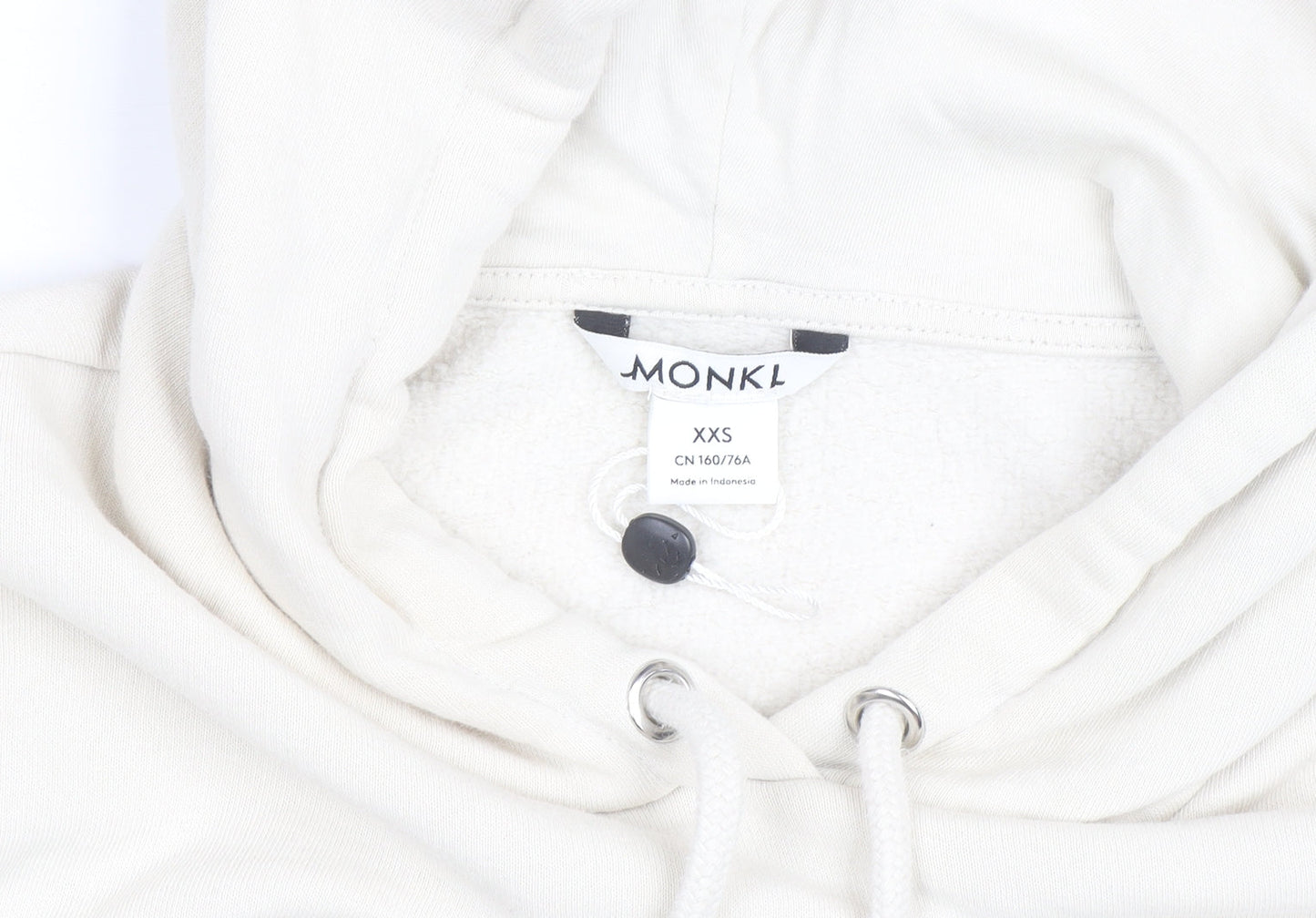 Monki Unisex Ivory Pullover Hoodie XS Fleece Cotton Blend
