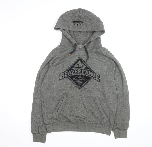 Beaver Canoe Men's Grey Pullover Hoodie Medium Fleece Logo Outdoor