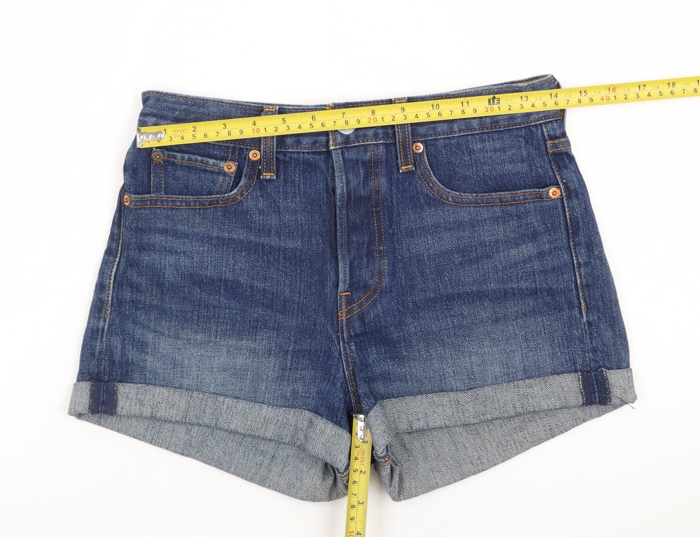 Levi's Women's Blue Denim High Rise Hot Pants Shorts W28 UK 10