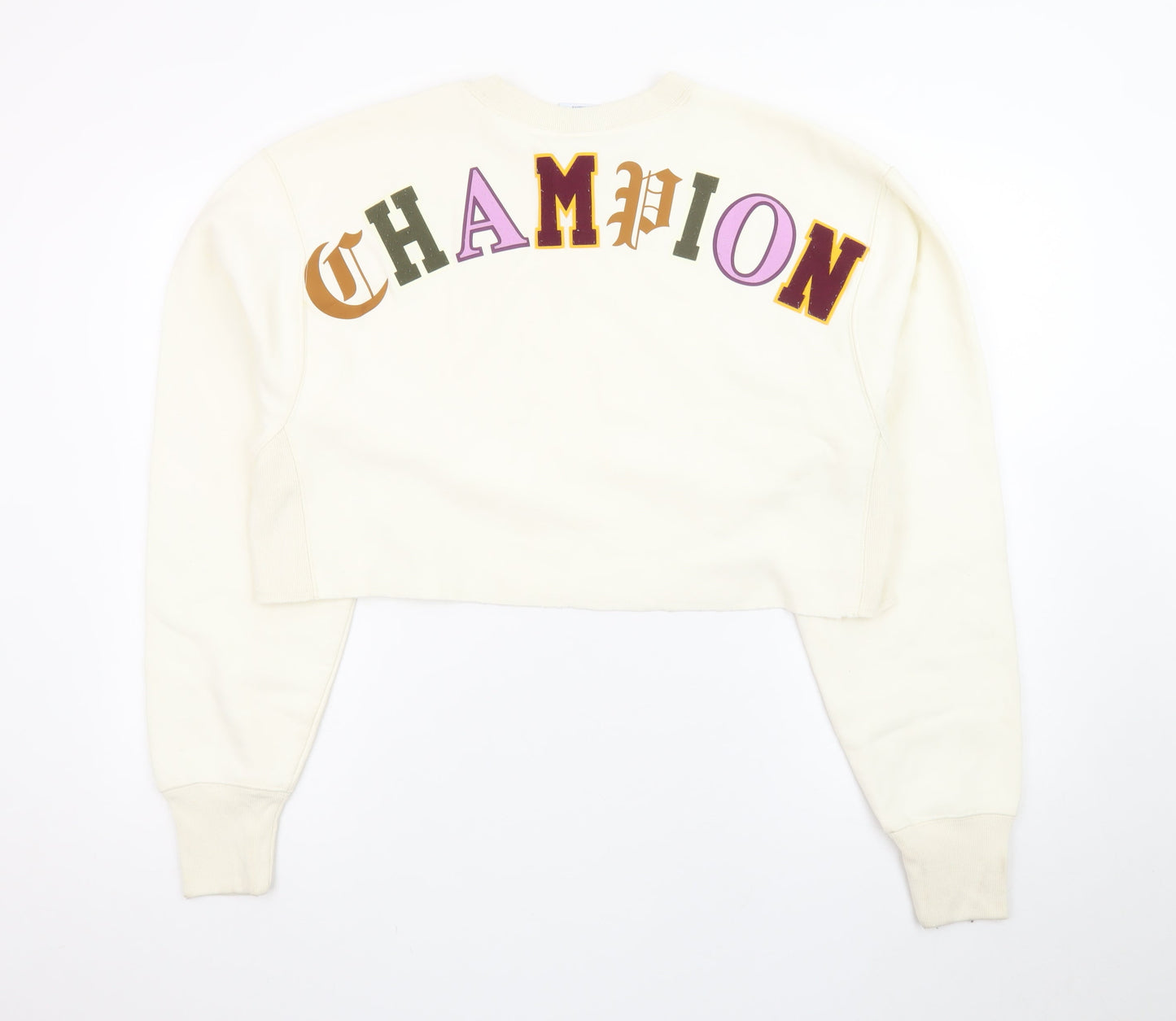 Champion Womens Ivory Crop Sweatshirt Medium Reverse Weave Logo