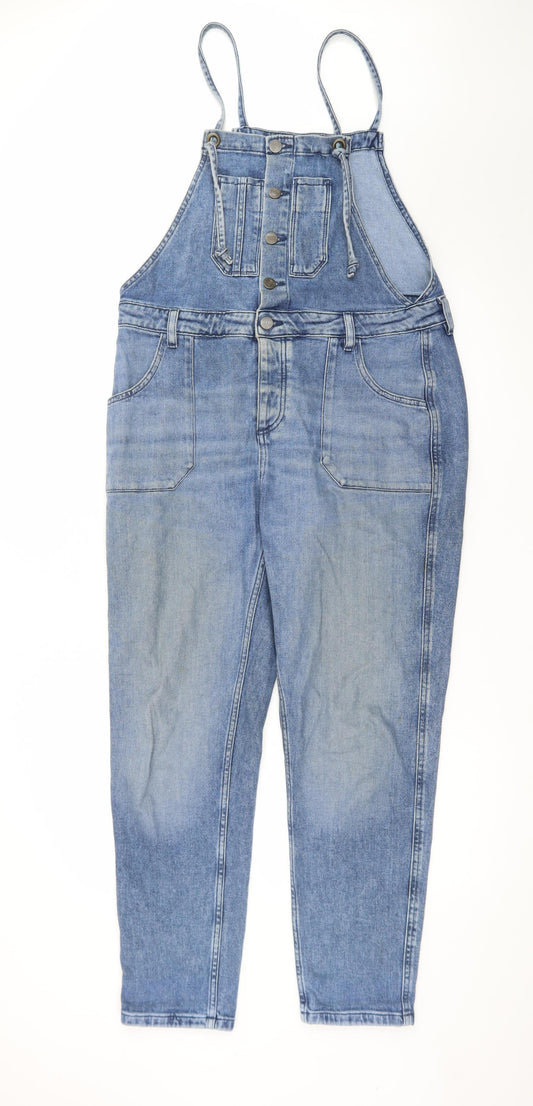 Fat Face Women Blue Denim Carrie Dungaree Jumpsuit UK 12R Eco Cotton Classic Style