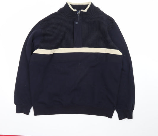 Marks and Spencer Men's Navy 1/4 Zip Knit Panel Sweatshirt L