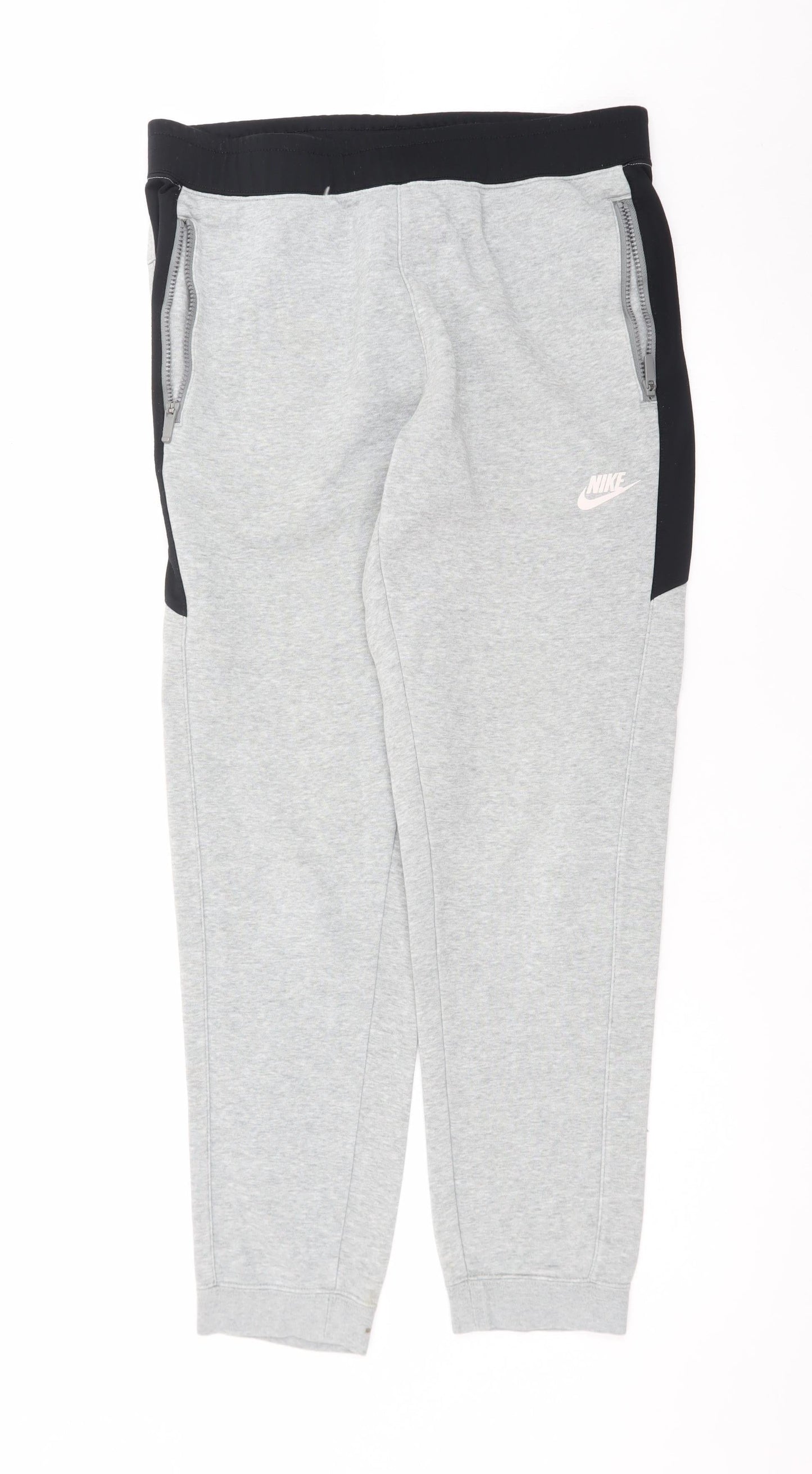 Nike Men's Grey Jogger Trousers M Regular Fit Fleece Zip Pockets