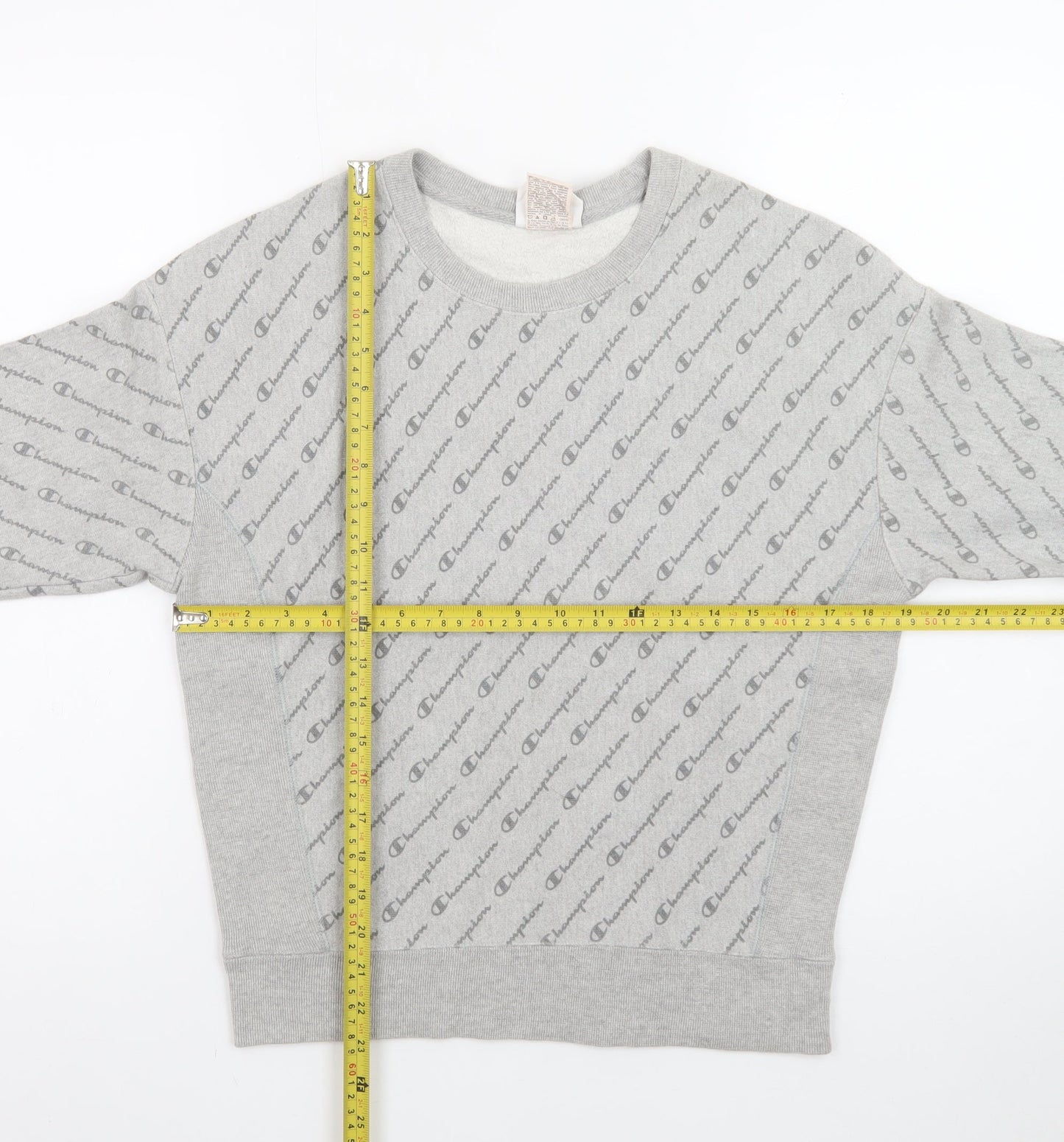 Champion Men's Grey Reverse Weave Logo Crew Neck Sweatshirt Small