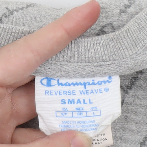 Champion Men's Grey Reverse Weave Logo Crew Neck Sweatshirt Small