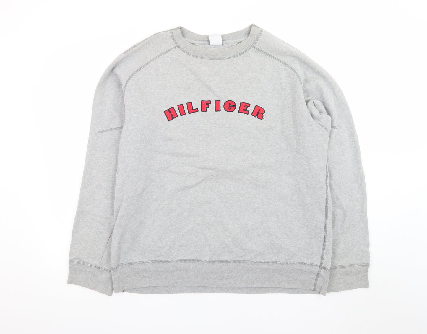 Tommy Hilfiger Men Grey Sweatshirt M Crew Neck Pullover Logo Cotton
