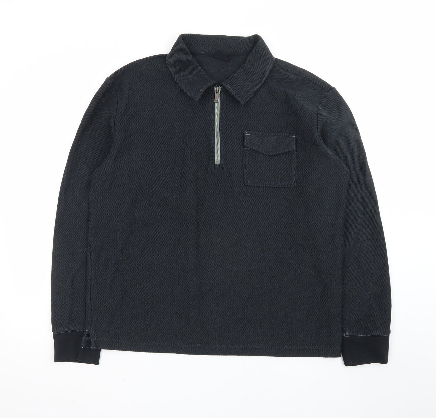 Marks and Spencer Men's Black L 1/4 Zip Collared Sweatshirt