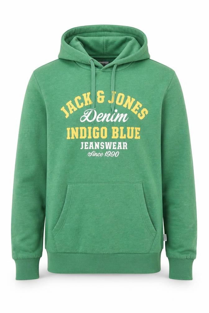 Jack & Jones Men Green L Pullover Hoodie Graphic Print Fleece
