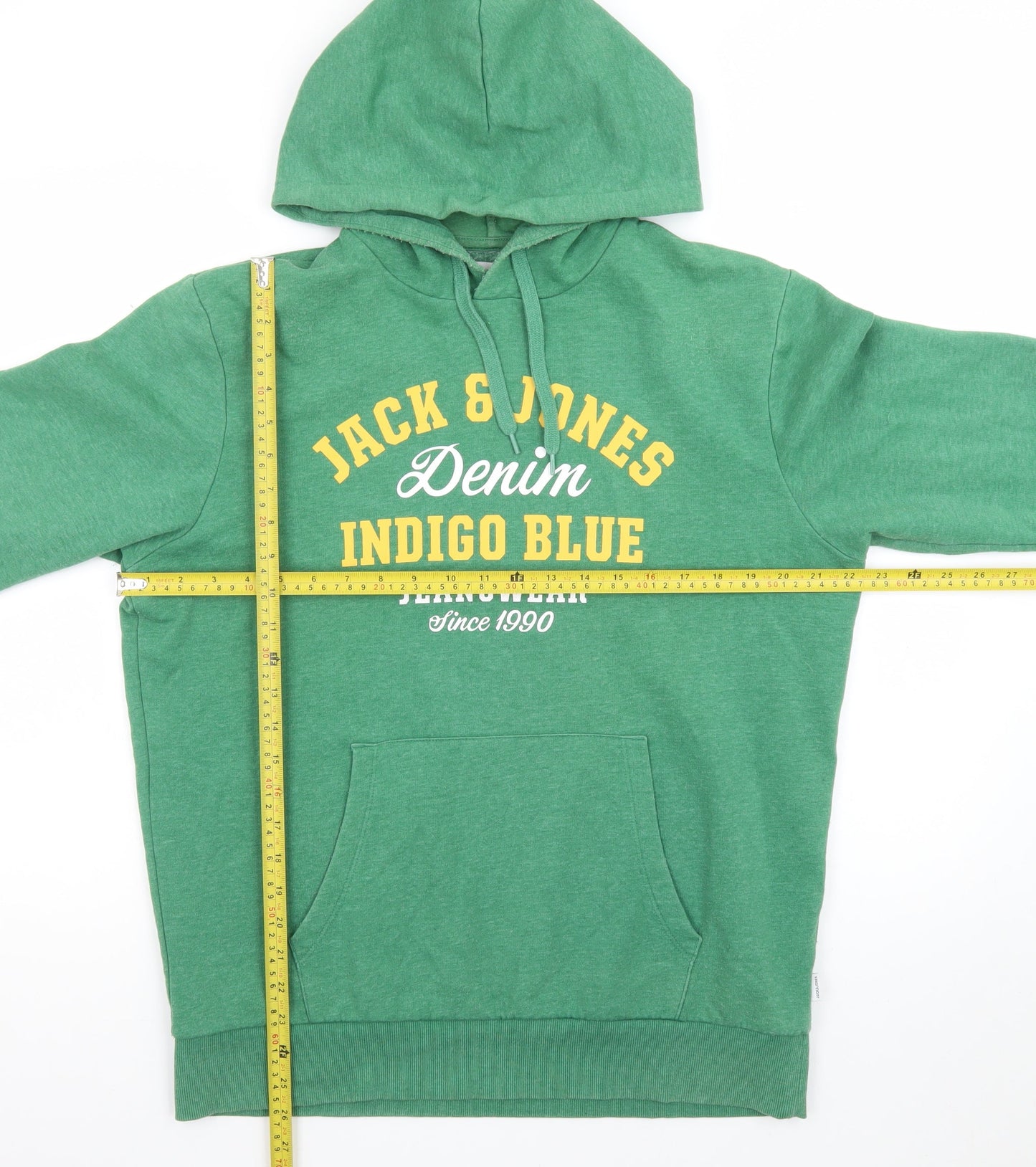 Jack & Jones Men Green L Pullover Hoodie Graphic Print Fleece