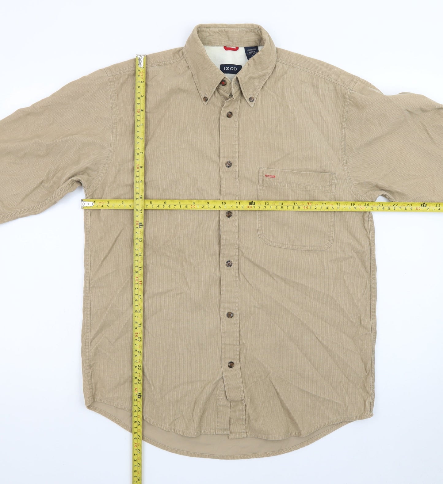 Izod Men’s Beige Corduroy Long Sleeve Button-Up Shirt Size S