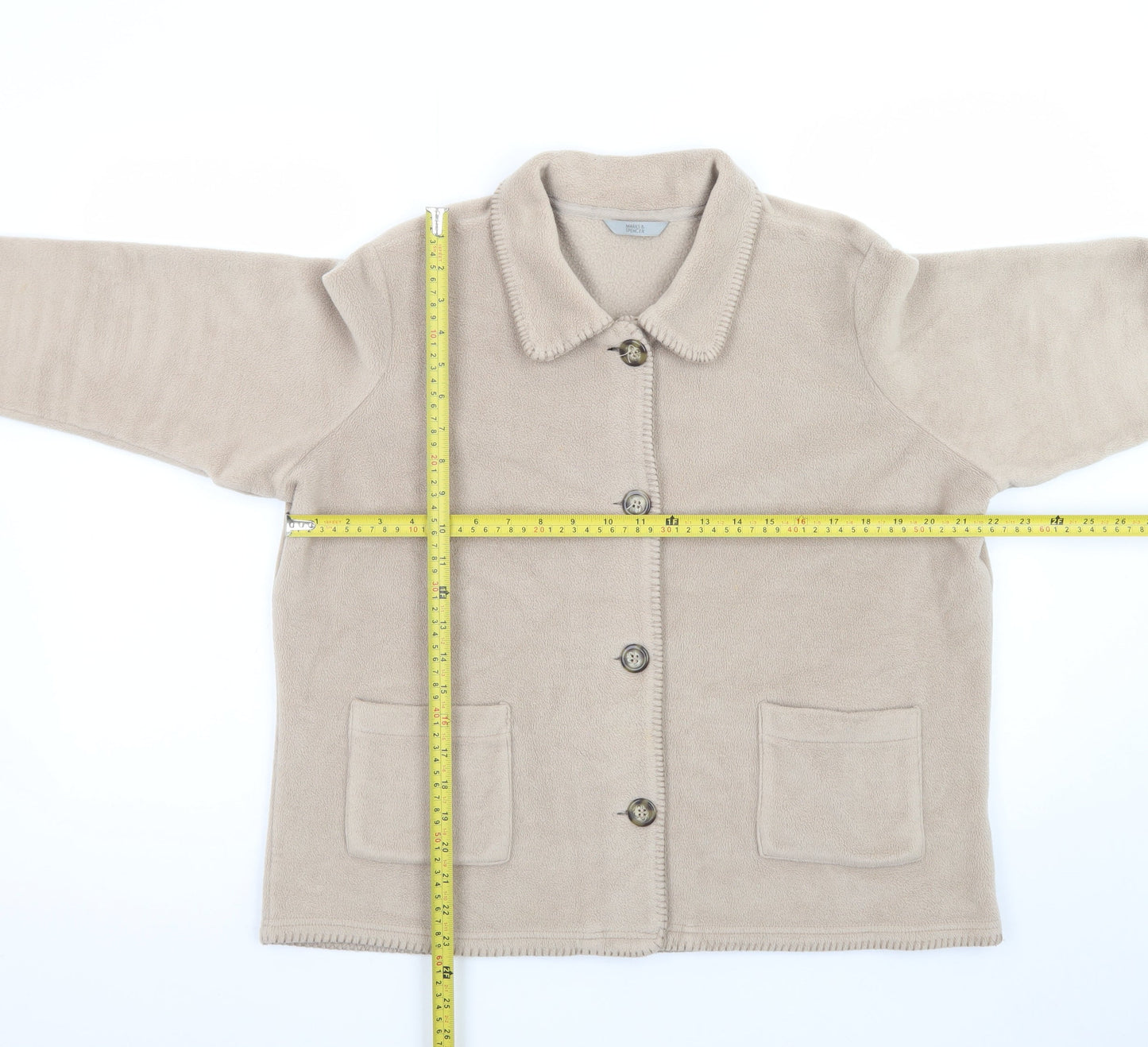 Marks and Spencer Womens Beige Fleece Button Jacket Size 18