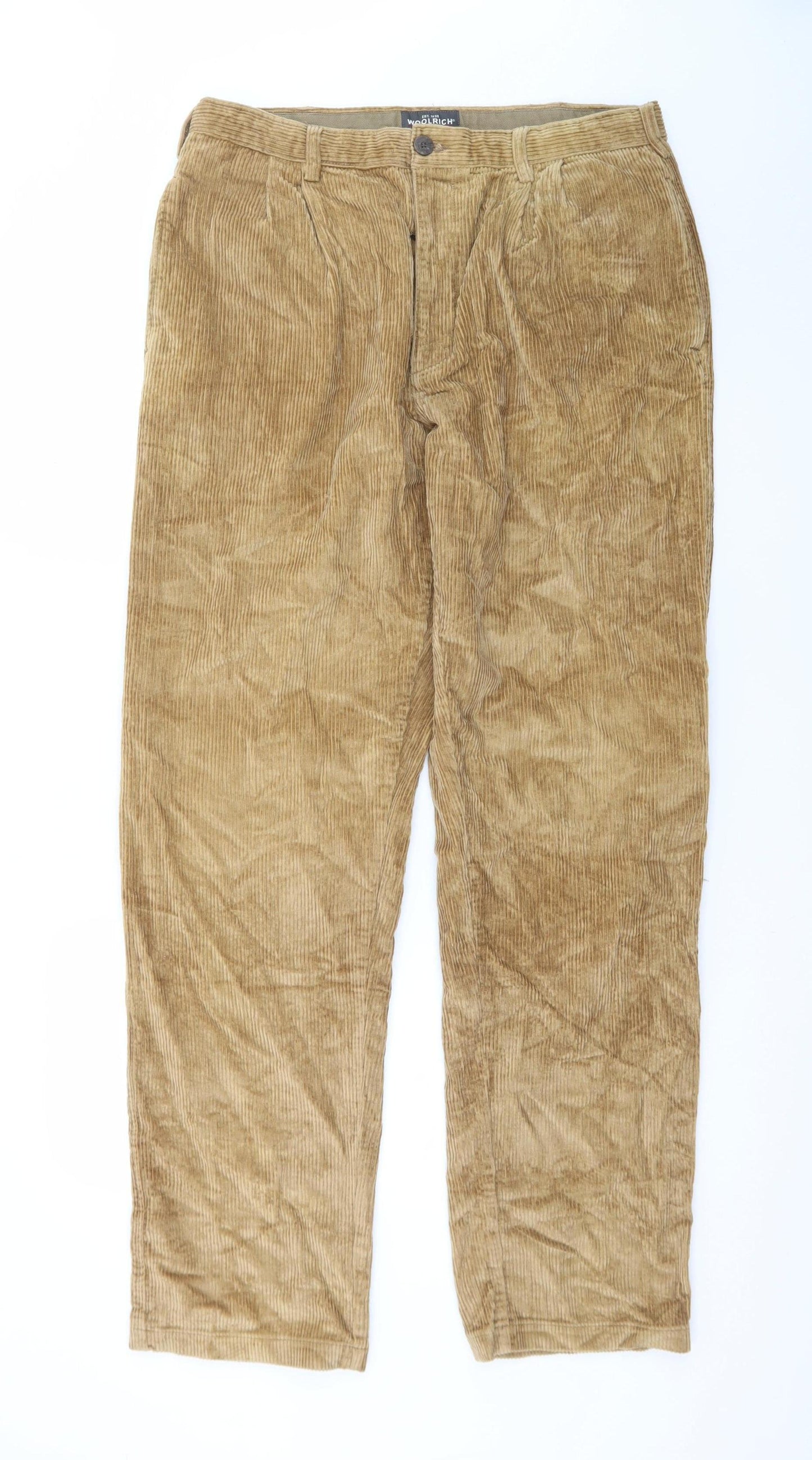 Woolrich Men's Beige Corduroy Pleated Trousers 34W 34L